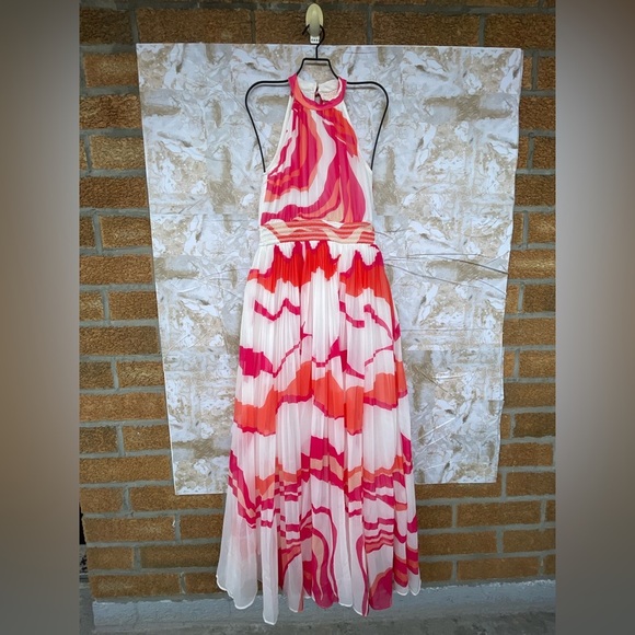 Rococo Sand White & Multicolour Abstract Pleated dress size small - Picture 4 of 15